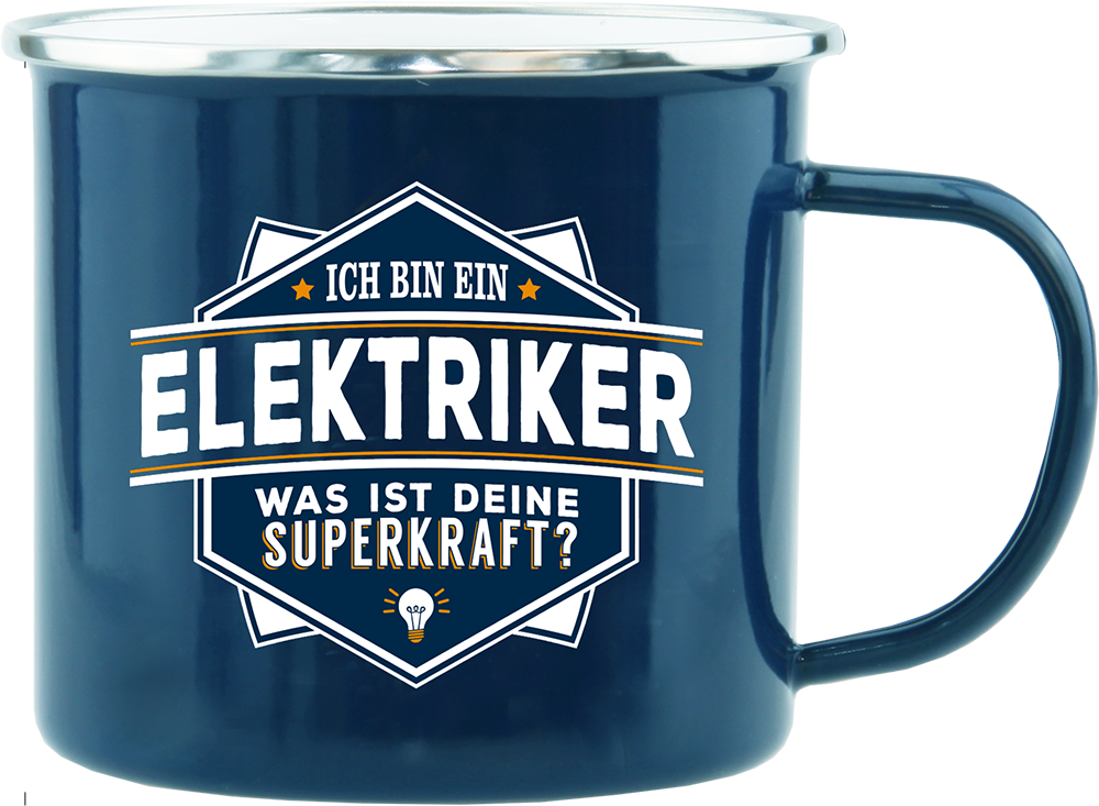 Emaille Becher / Tasse Ich bin ein Elektriker "Was ist deine Superkraft?" - Ossiladen I Ostprodukte Versand