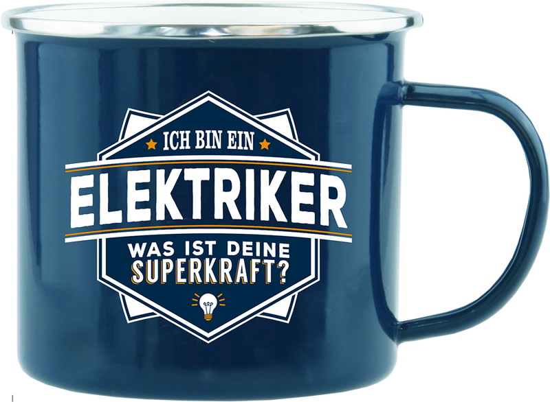 Emaille Becher / Tasse Ich bin ein Elektriker "Was ist deine Superkraft?" - Ossiladen I Ostprodukte Versand