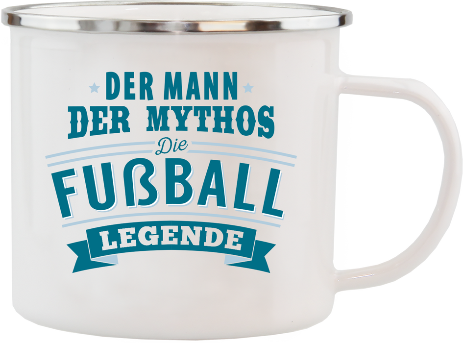 Emaille Becher / Tasse Fußballer "Die Fußball Legende - Der Mann Der Mythos" - Ossiladen I Ostprodukte Versand