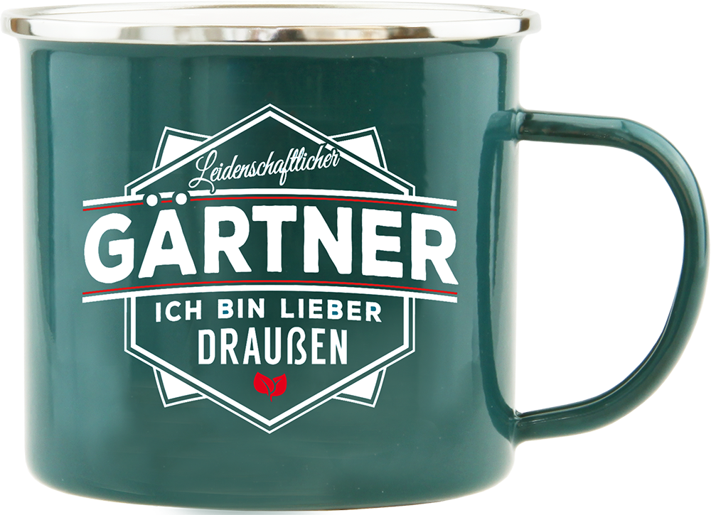 Emaille Becher / Tasse Gärtner "Ich bin lieber draußen" - Ossiladen I Ostprodukte Versand