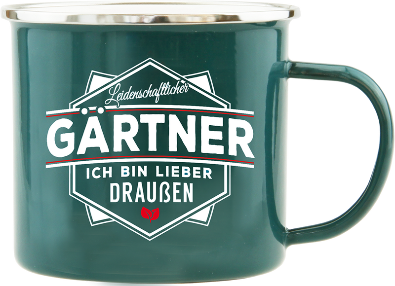 Emaille Becher / Tasse Gärtner "Ich bin lieber draußen" - Ossiladen I Ostprodukte Versand