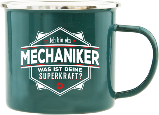 Emaille Becher / Tasse Ich bin ein Mechaniker "Was ist deine Superkraft?" - Ossiladen I Ostprodukte Versand