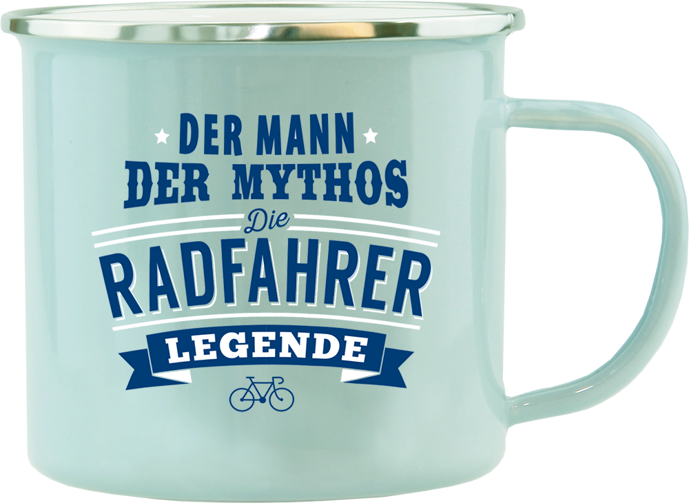 Emaille Becher / Tasse Die Radfahrer Legende - "Der Mann Der Mythos" - Ossiladen I Ostprodukte Versand