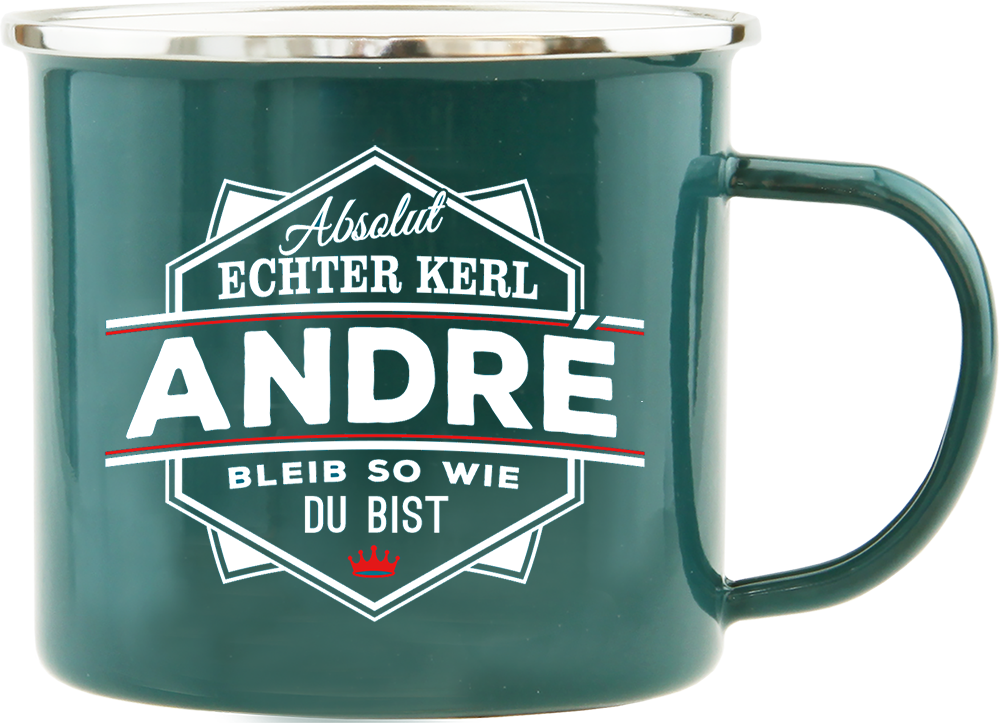 Emaille Becher / Tasse "André - Bleib so wie du bist" - Ossiladen I Ostprodukte Versand