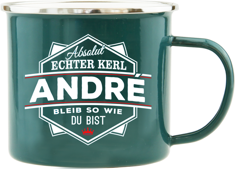 Emaille Becher / Tasse "André - Bleib so wie du bist" - Ossiladen I Ostprodukte Versand