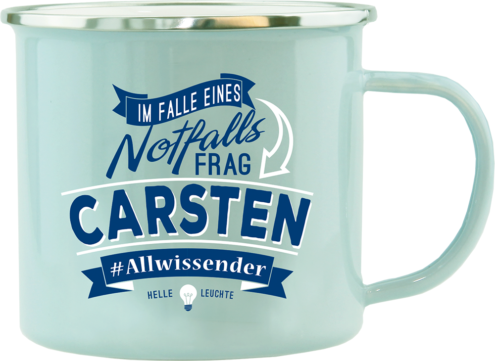Emaille Becher / Tasse Carsten Allwissender helle Leuchte - Ossiladen I Ostprodukte Versand