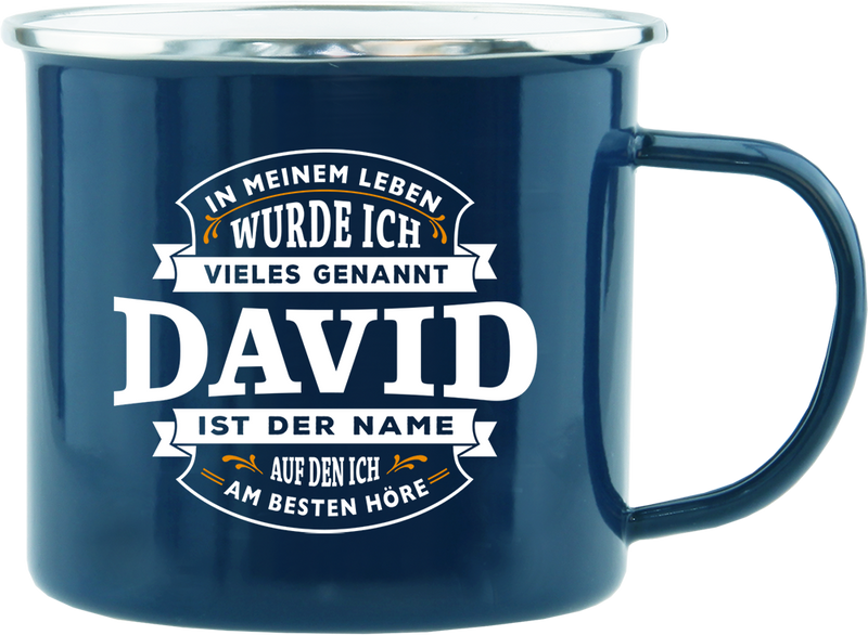 Emaille Becher / Tasse David ist der Name auf den ich am besten höre - Ossiladen I Ostprodukte Versand