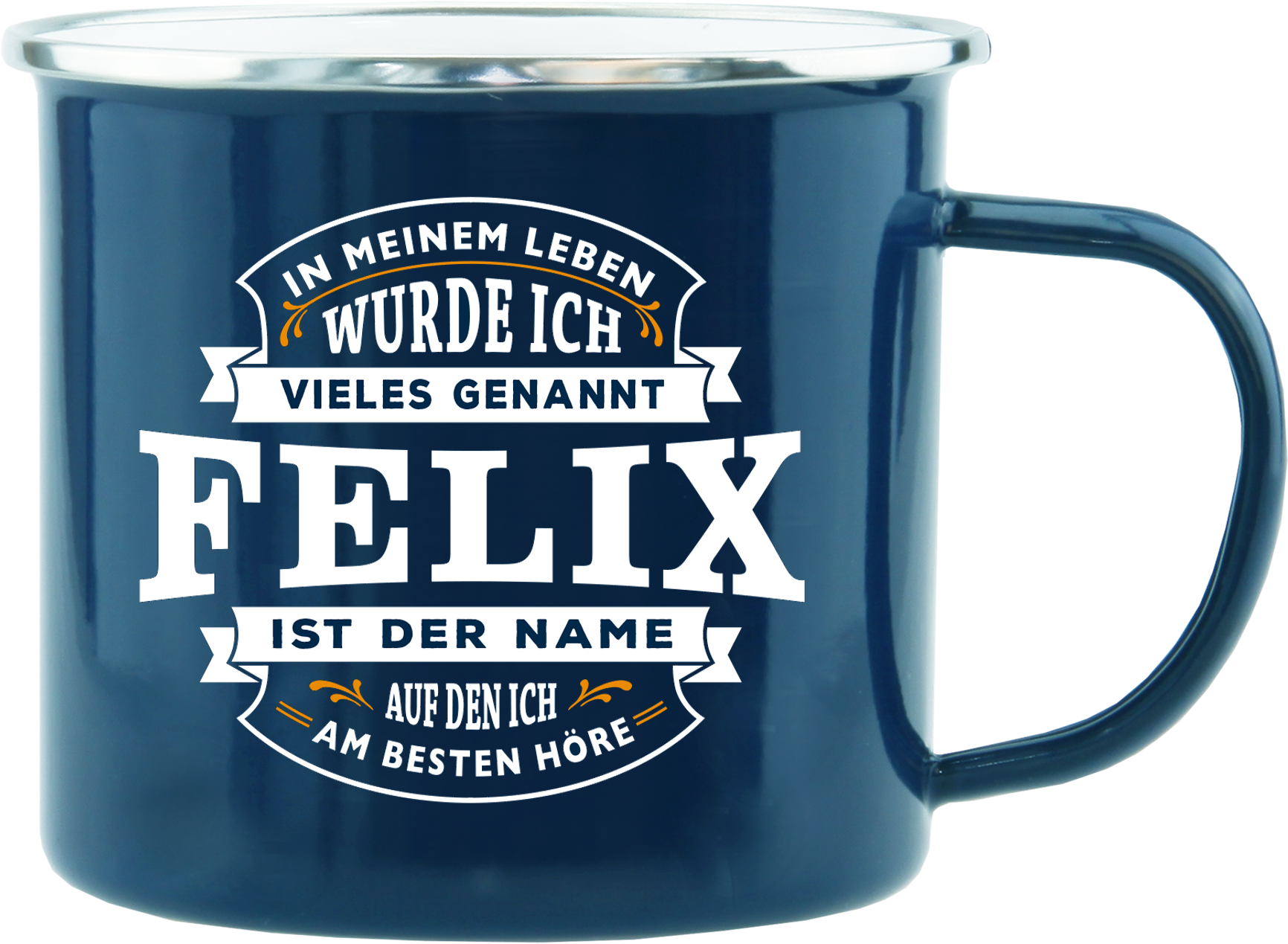 Emaille Becher / Tasse Felix ist der Name auf den ich am besten höre - Ossiladen I Ostprodukte Versand
