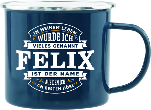 Emaille Becher / Tasse Felix ist der Name auf den ich am besten höre - Ossiladen I Ostprodukte Versand