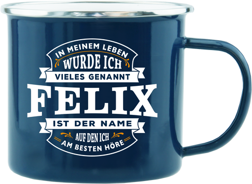 Emaille Becher / Tasse Felix ist der Name auf den ich am besten höre - Ossiladen I Ostprodukte Versand