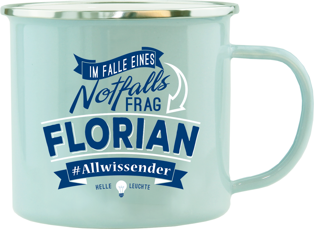 Emaille Becher / Tasse Florian Allwissender, helle Leuchte - Ossiladen I Ostprodukte Versand
