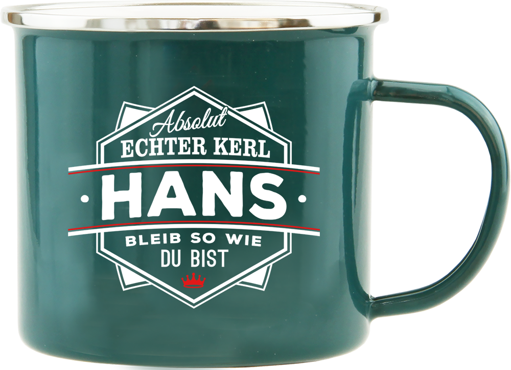 Emaille Becher / Tasse Hans bleib wie du bist - Ossiladen I Ostprodukte Versand