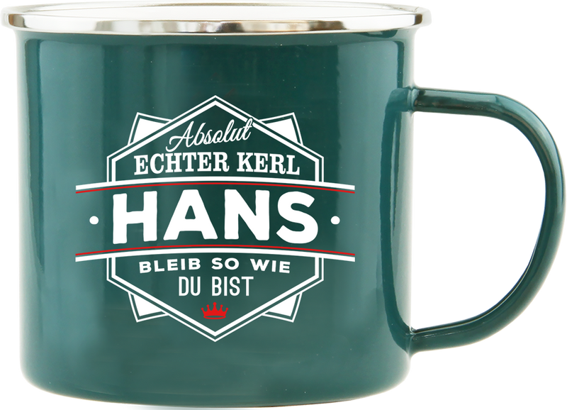 Emaille Becher / Tasse Hans bleib wie du bist - Ossiladen I Ostprodukte Versand