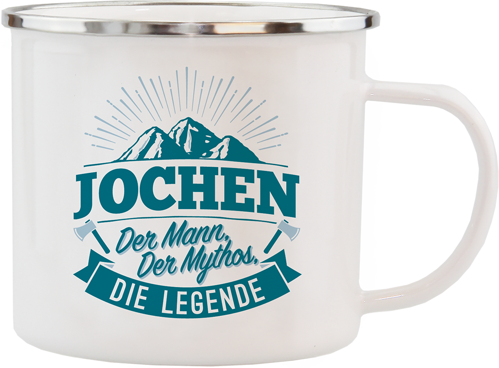 Emaille Becher / Tasse Jochen der Mann, der Mythos, die Legende - Ossiladen I Ostprodukte Versand