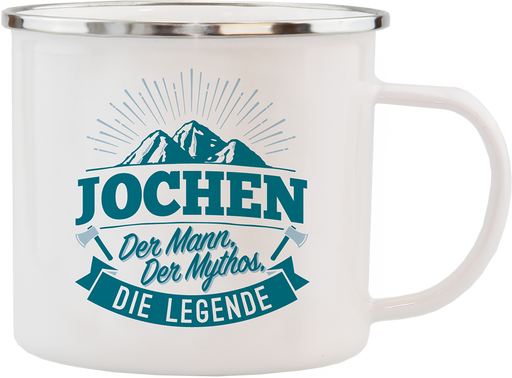 Emaille Becher / Tasse Jochen der Mann, der Mythos, die Legende - Ossiladen I Ostprodukte Versand