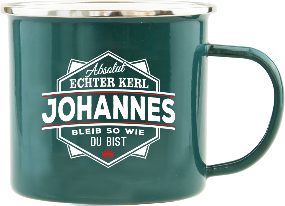 Emaille Becher / Tasse Johannes bleib wie du bist - Ossiladen I Ostprodukte Versand