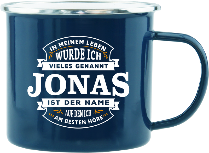 Emaille Becher / Tasse Jonas ist der Name auf den ich am besten höre - Ossiladen I Ostprodukte Versand