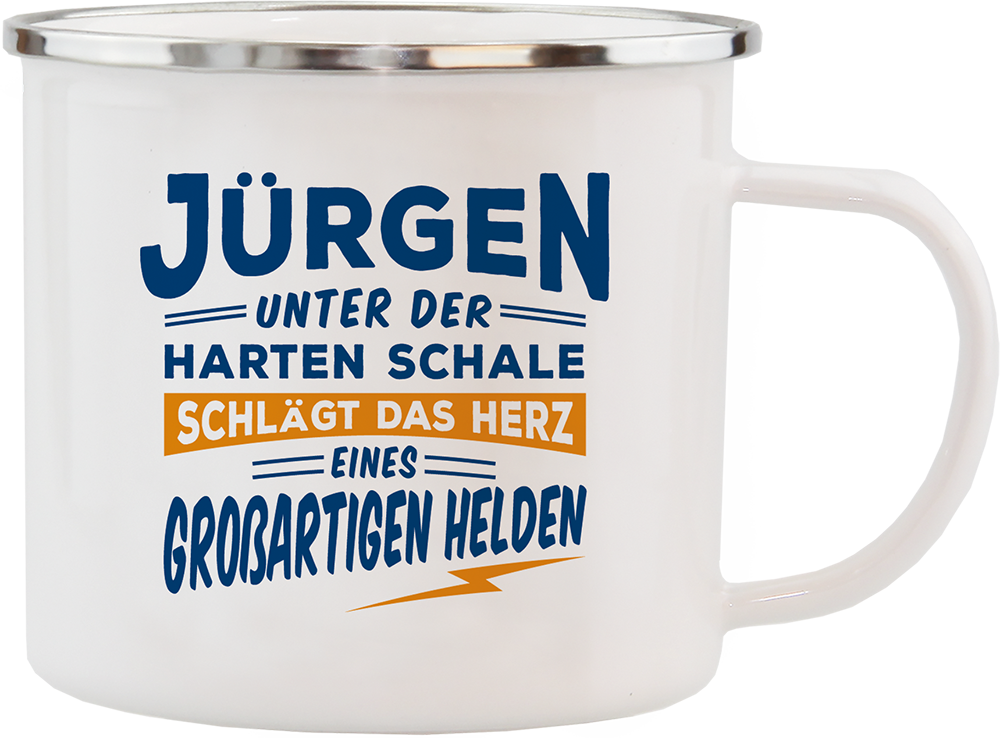 Emaille Becher / Tasse Jürgen das Herz eines großartigen Helden - Ossiladen I Ostprodukte Versand