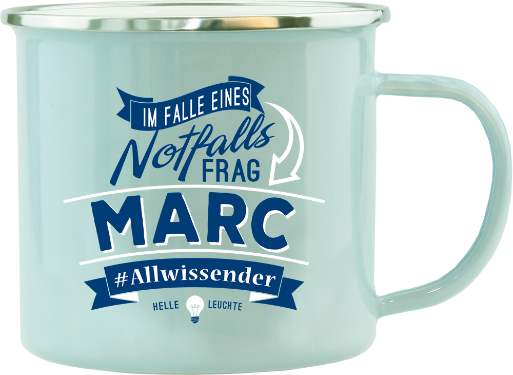 Emaille Becher / Tasse Marc, Allwissender, helle Leuchte - Ossiladen I Ostprodukte Versand