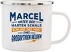 Emaille Becher / Tasse Marcel das Herz eines großartigen Helden - Ossiladen I Ostprodukte Versand