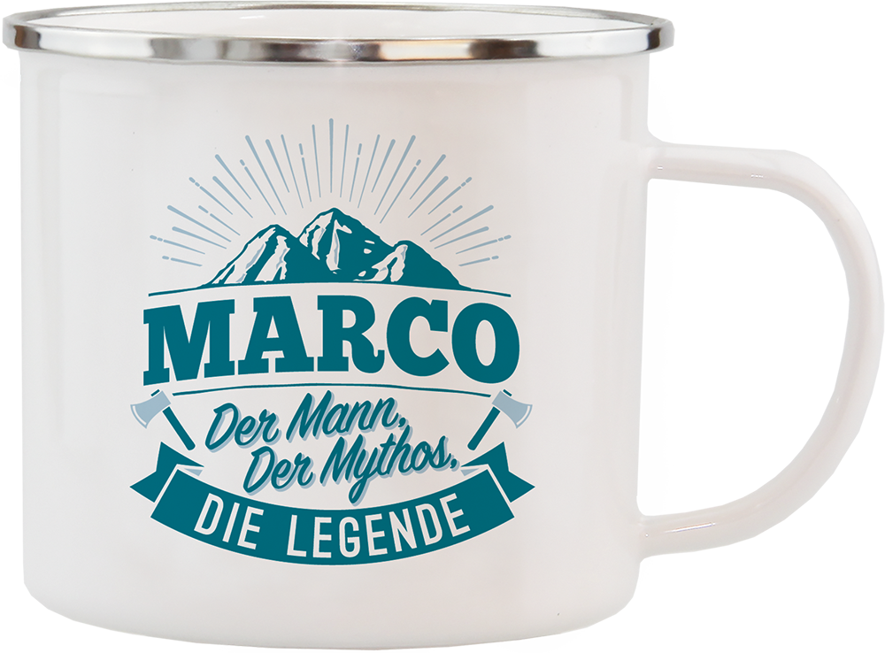 Emaille Becher / Tasse Marco der Mann, der Mythos, die Legende - Ossiladen I Ostprodukte Versand