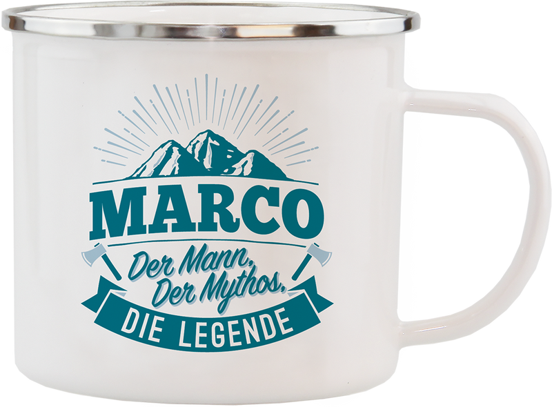 Emaille Becher / Tasse Marco der Mann, der Mythos, die Legende - Ossiladen I Ostprodukte Versand