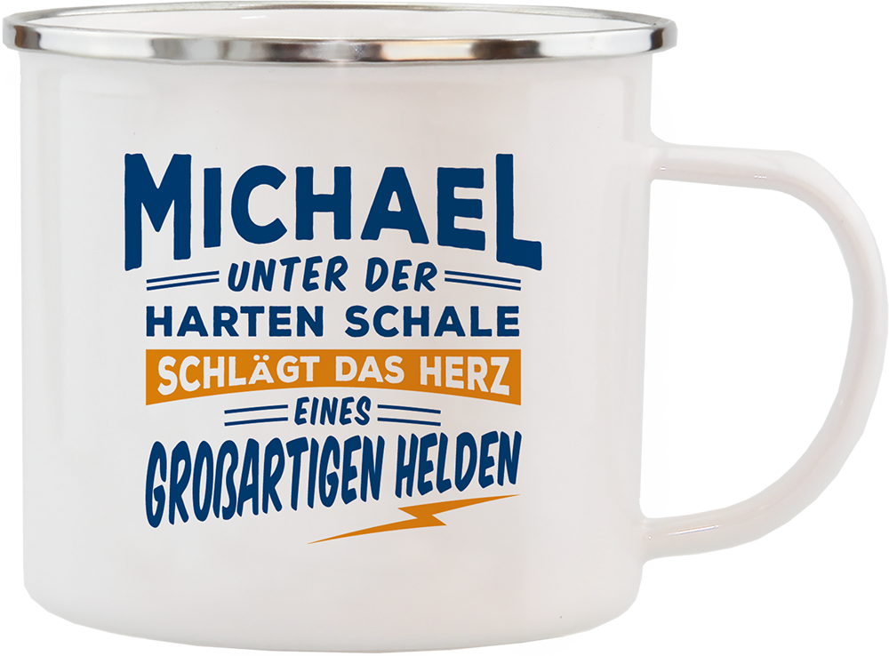 Emaille Becher / Tasse Michael das Herz eines großartigen Helden - Ossiladen I Ostprodukte Versand