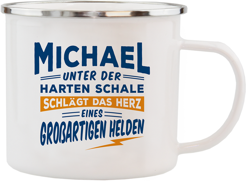 Emaille Becher / Tasse Michael das Herz eines großartigen Helden - Ossiladen I Ostprodukte Versand