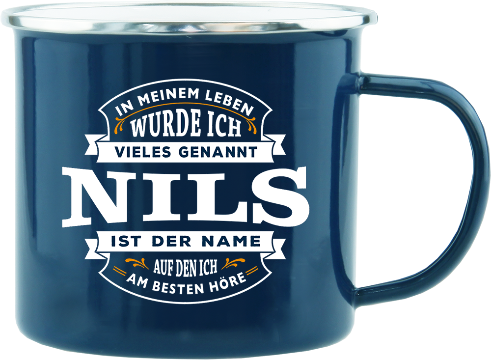 Emaille Becher / Tasse Nils ist der Name auf den ich am besten höre - Ossiladen I Ostprodukte Versand