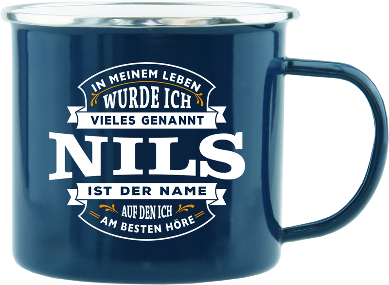 Emaille Becher / Tasse Nils ist der Name auf den ich am besten höre - Ossiladen I Ostprodukte Versand
