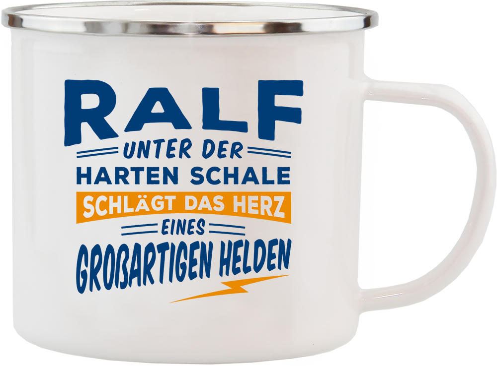 Emaille Becher / Tasse Ralf das Herz eines großartigen Helden - Ossiladen I Ostprodukte Versand