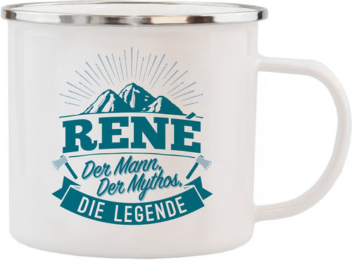 Emaille Becher / Tasse René der Mann, der Mythos, die Legende - Ossiladen I Ostprodukte Versand