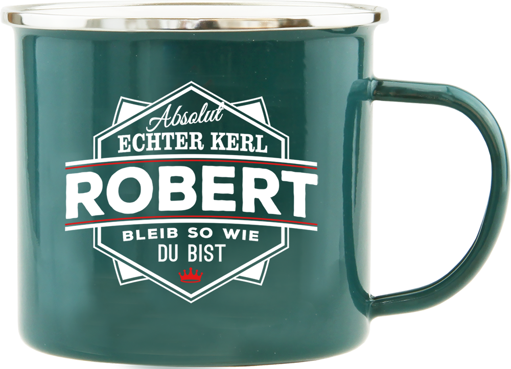 Emaille Becher / Tasse Robert bleib wie du bist - Ossiladen I Ostprodukte Versand