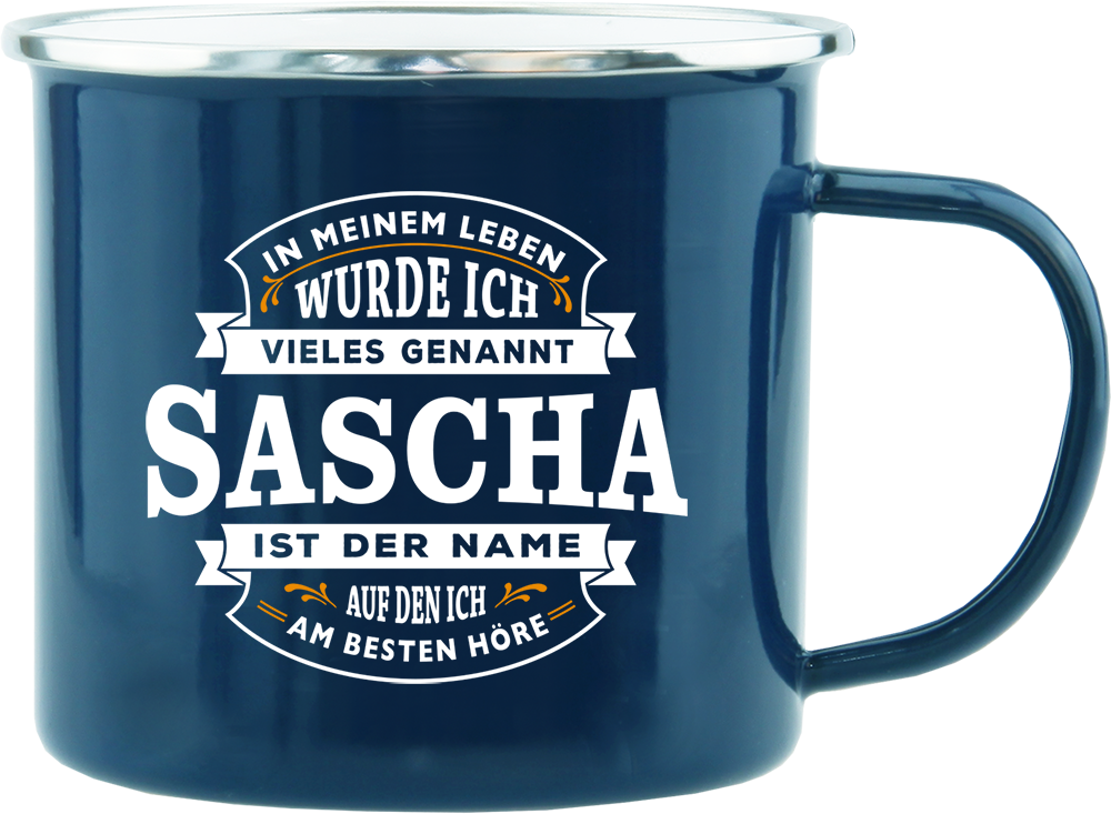 Emaille Becher / Tasse Sascha ist der Name auf den ich am besten höre - Ossiladen I Ostprodukte Versand