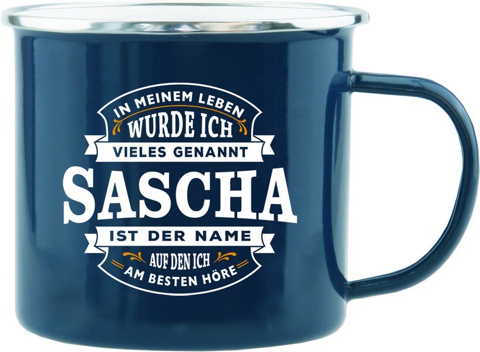Emaille Becher / Tasse Sascha ist der Name auf den ich am besten höre - Ossiladen I Ostprodukte Versand