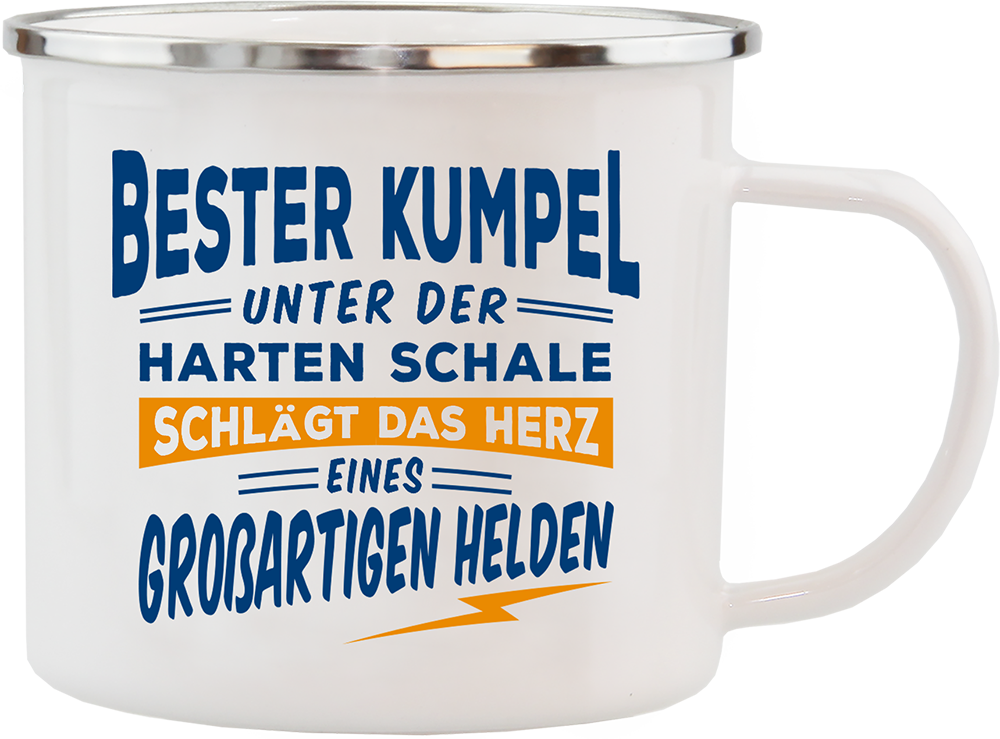 Emaille Becher / Tasse Kumpel "Unter der harten Schale schlägt das Herz eines großartigen Helden"" - Ossiladen I Ostprodukte Versand