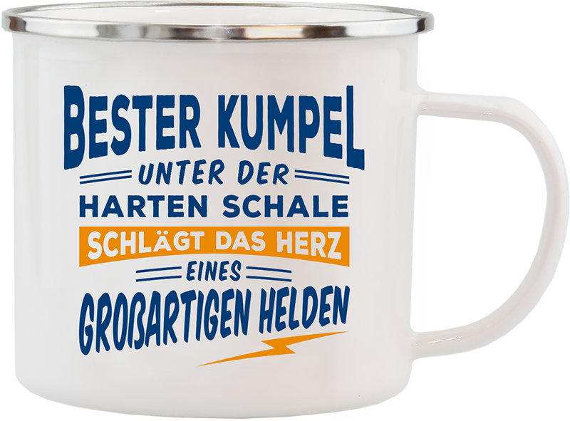 Emaille Becher / Tasse Kumpel "Unter der harten Schale schlägt das Herz eines großartigen Helden"" - Ossiladen I Ostprodukte Versand