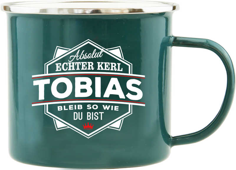 Emaille Becher / Tasse Tobias Bleib wie du bist - Ossiladen I Ostprodukte Versand