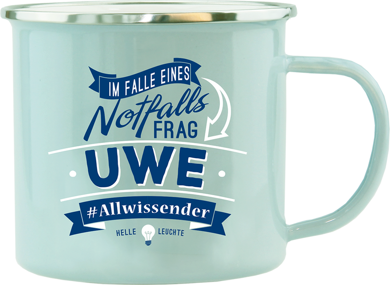 Emaille Becher / Tasse Uwe Im Falle eines Notfalls - Allwissender - Ossiladen I Ostprodukte Versand