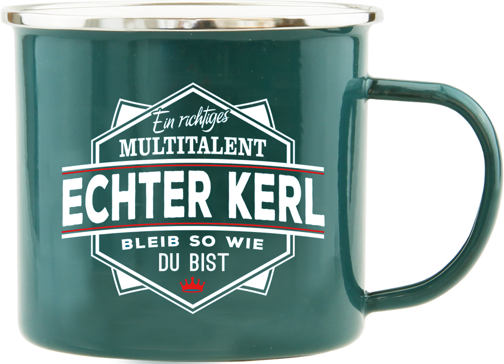 Emaille Becher / Tasse Echter Kerl "Bleib wie du bist" - Ossiladen I Ostprodukte Versand