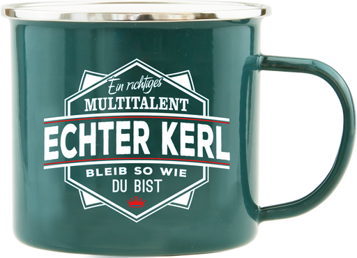 Emaille Becher / Tasse Echter Kerl "Bleib wie du bist" - Ossiladen I Ostprodukte Versand
