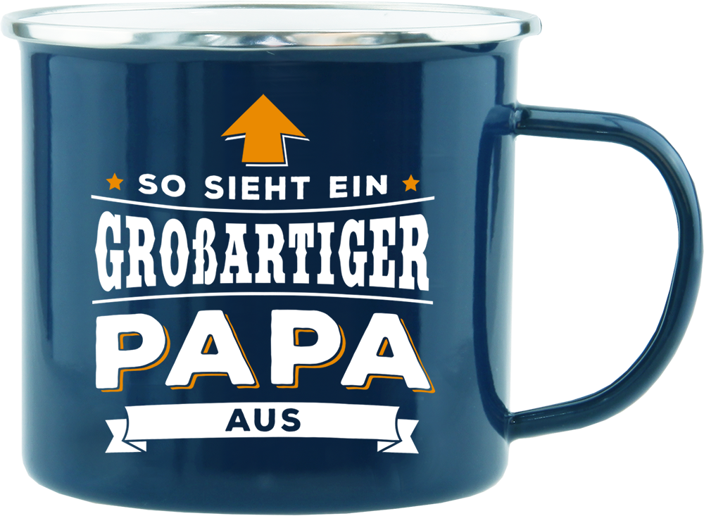 Emaille Becher / Tasse "So sieht ein großartiger Papa aus" - Ossiladen I Ostprodukte Versand