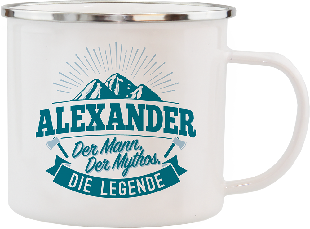 Emaille Becher / Tasse "Alexander - Der Mann, der Mythos, die Legende" - Ossiladen I Ostprodukte Versand