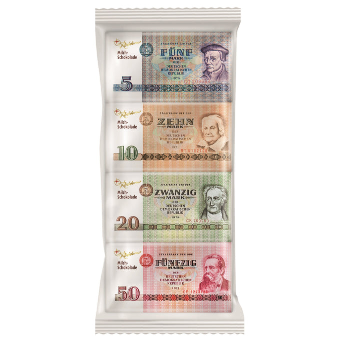 4 Vollmilch-Schokolade-Täfelchen (DDR-Geldscheine) - Ossiladen I Ostprodukte Versand