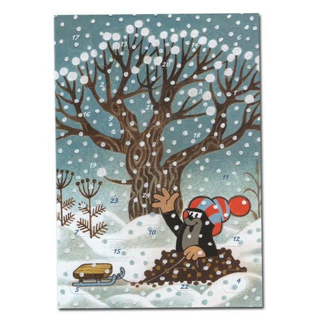 Adventskalenderkarte - Maulwurf mit Schlitten (12395)