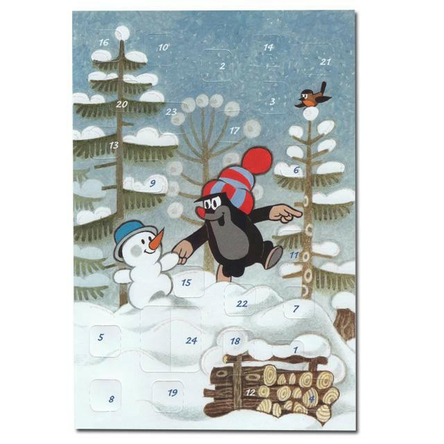 Adventskalenderkarte - Maulwurf mit Schneemann(12396)