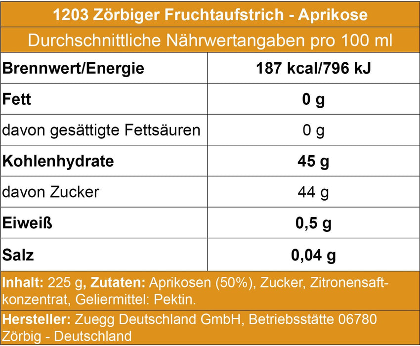 Aprikosenkonfitüre Extra (Zörbiger) - Ossiladen I Ostprodukte Versand