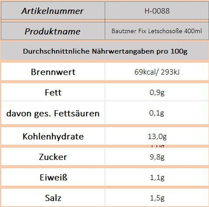 Bautzner Fix Letschosoße 400ml - Ossiladen I Ostprodukte Versand