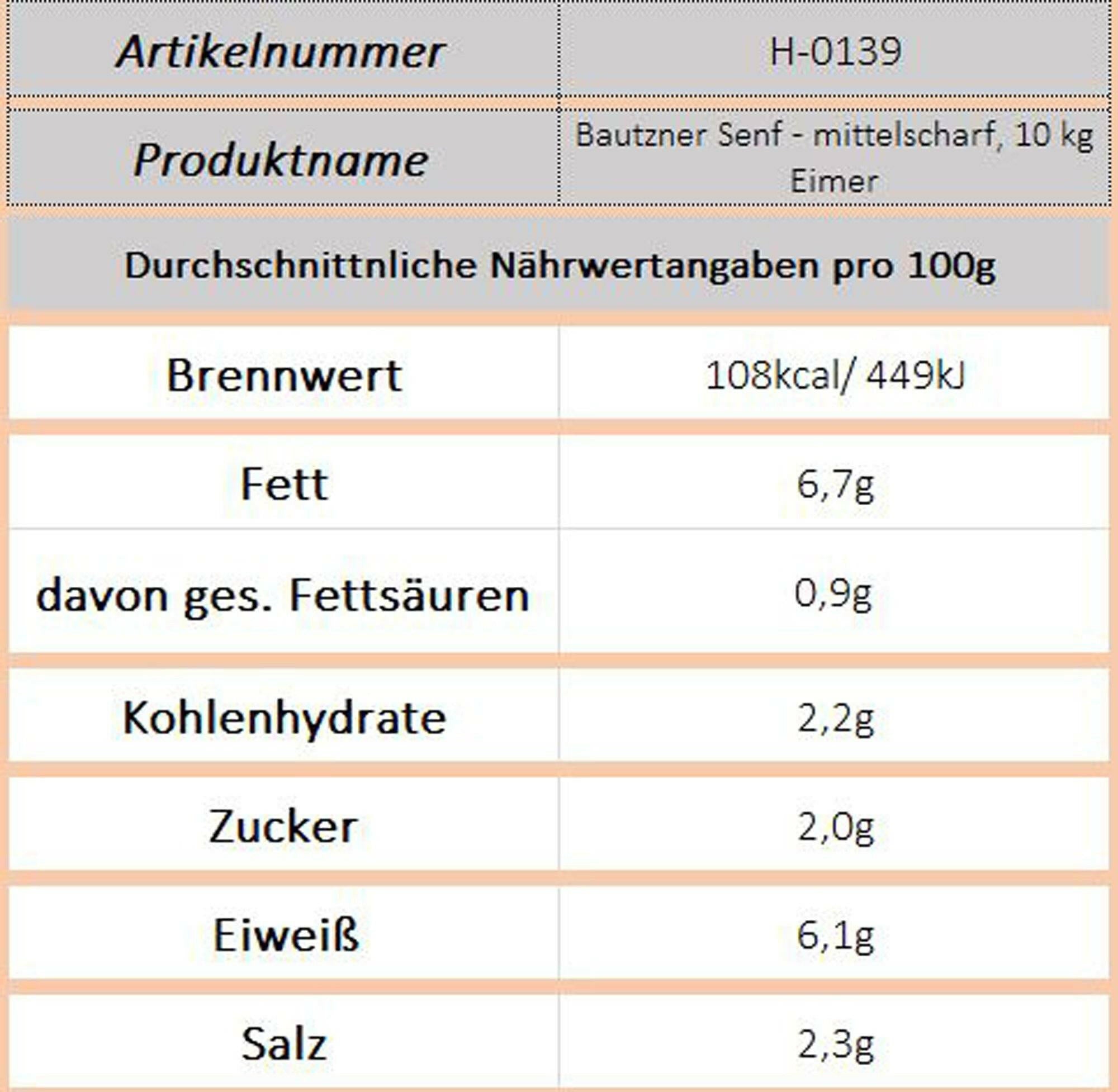 Bautzner Senf - mittelscharf, 10 kg Eimer