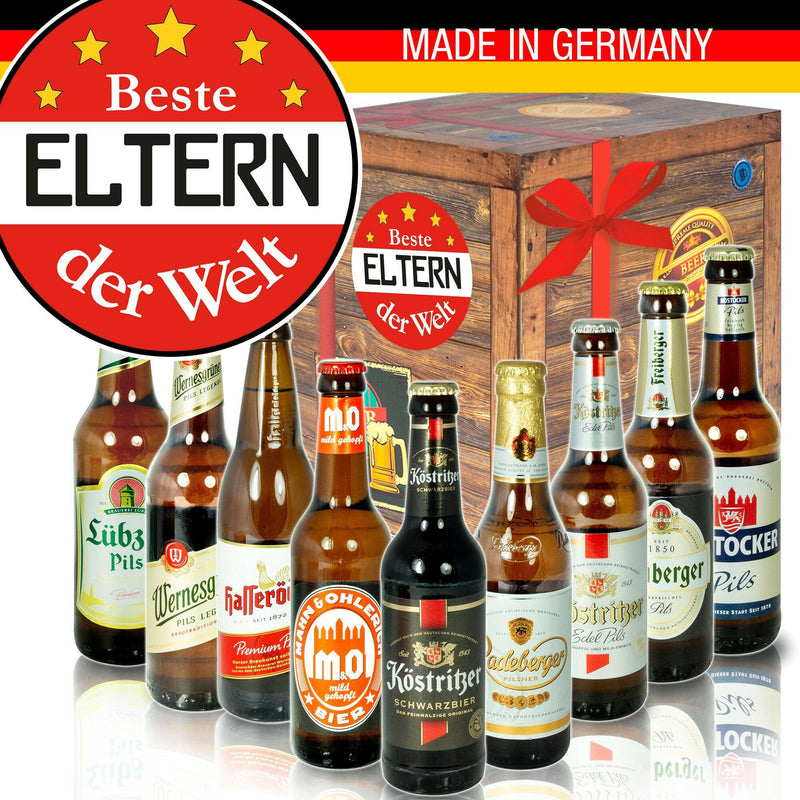 Beste Eltern der Welt - Geschenkbox "Ostbiere" 9er Set - Ossiladen I Ostprodukte Versand